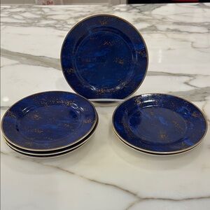 Neiman Marcus Vintage Lapis and Gold Plates—Set of 6–GORGEOUS!!  Like New!